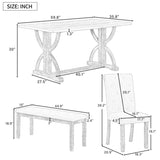 6-Piece Retro Rectangular Dining Table Set, Table with Unique Legs and 4 Upholstered Chairs & 1 47136174