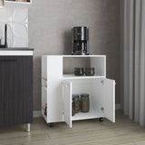 White Kitchen Cart with Microwave Shelf and Open Storage B062P290274