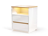 High Gloss White & Oak Two-Tone Nightstand, RGB Light, US Power Outlet, 2 Drawers 37462022