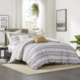 Oversized Chenille Jacquard Striped Comforter Set with Euro Shams and Throw Pillows B035128974