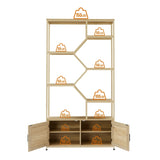 Rattan bookshelf 7 tiers Bookcases Storage Rack with cabinet for Living Room Home Office, Natural, 81459635