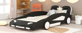 Twin Size Race Car-Shaped Platform Bed with Wheels, Black WF297945AAB