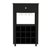 Memphis Bar Cart, Twelve Built-in Wine Rack, Four Legs, One Open Shelf -Black B20091948