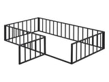 Twin Size Metal Floor Bed Frame with Fence and Door, Black MF307108AAB