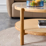 Modern simple circular double-layer solid wood tea rattan woven Chinese side small round W1151104955
