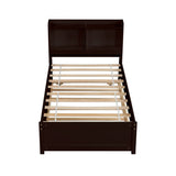 Twin Bed with Trundle,Bookcase,Espresso W50440497