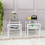 Set of 2, Modern Tempered Glass Tea Table Coffee Table End Table, Square Table for Living Room, 28812852