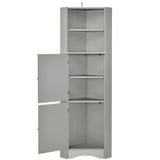 Tall Bathroom Corner Cabinet, Freestanding Storage Cabinet with Doors and Adjustable Shelves, MDF WF293800AAG