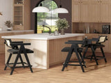 Milan 25.5" Modern Resin Webbing Back Bar Stool with Arms, Set of 3, Ebony Black Boucle B2719P238391