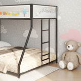 ZNTS Adam Twin Full Bunk Bed Metal Black with White Mesh Guard Rail for Kids and Adult, Low Profile and B083P170085