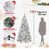 Artificial 7.5ft Flock Christmas Tree with 1252PVC/Hard Needle Mixed Branch Tips,Hinged Premium & 80121024