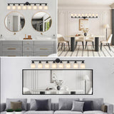Modern 8-Light Vanity Bathroom Mirror Light, Frosted White Glass with Black Iron Frame, Contemporary W1340P206696