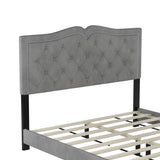 Queen Size Upholstered Bed Frame with Rivet Design, Modern Velvet Platform Bed with Tufted WF316750AAE