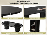 70.9" Oval Dining Table for 6 People, Fluted Cylindrical Pedestals with Roll-up Door Storage 29466713