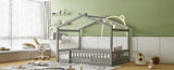 ZNTS Full Size Wood Bed House Bed Frame with Fence, for Kids, Teens, Girls, Boys,Gray WF302177AAE