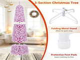 6 FT Pink Flocked PreLit Pencil Christmas Tree, 392 Branch Tips Artificial Fir Tree with 140 Warm 23193054