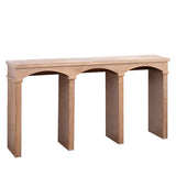Rustic Archway Console Table 60"Long Entryway Table with Decorative Arched Legs, Natural Wood W2729P330225
