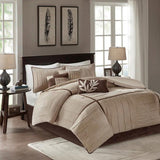 7 Piece Faux Suede Comforter Set Beige King B03596755