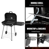 ZNTS 28" Portable Charcoal Grill with Wheels and Foldable Side Shelf, Large BBQ Smoker with Adjustable 33449363