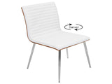 Mason Contemporary Dining/Accent Chair with Swivel in Stainless Steel, Walnut Wood, and White Faux B202P223867