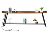 70.9 inch Extra Long Console Table with 2 Power Outlets & USB Ports, Rustic Industrial Sofa Table 41247517