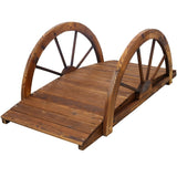 3.3ft Wooden Garden Bridge Arc Footbridge with Half-Wheel Style Railings & Solid Fir Construction, W465P221160
