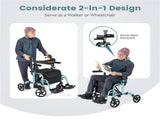 2-in-1 Rollator Walker & Wheelchair 6-Level Adjustable Handles, 1-Hand Folding, Storage 50220611