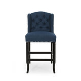 Vienna Contemporary Fabric Tufted Wingback 27 Inch Counter Stools, Set of 2, Navy Blue and Dark 64855.00NBLU
