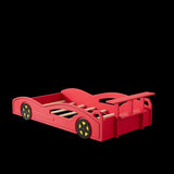 ZNTS Wooden Race Car Bed,Car-Shaped Platform Twin Bed with Wheels For Teens,Red & Yellow WF310553AAJ