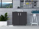 Multistorage Cabinet 35" H, two doors, two interior shelves, four wheels, Black B097133012