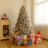6 FT Pre-lit Snow Flocked Christmas Tree, Artificial Hinged Xmas Pine Tree with 800 Branch Tips, 300 26717243