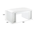 Nysa Ivory Synthetic Leather , Mirrored & Faux Crystals Vanity Stool B2726P448753