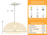 Height-Adjustable Farmhouse Rattan Pendant Lights with Adjustable Hanging Rope 64200391