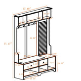 Multi-purpose Hallway Hall Tree with Removable Linen Cushioned Entryway Bench, Coat Rack, Storage W757P196819