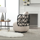 ZNTS COOLMORE Upholstered Tufted Living Room Chair Textured Linen Fabric Accent Chair with Metal Stand W1588P147869