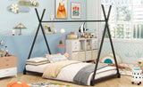Metal Twin Size House Platform Bed with Triangle Structure, Black WF307193AAB