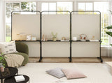 3-Panel Folding Divider with Lockable Wheels and 3 Metal Shelves White 56218480