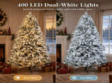 7 ft Pre-Lit Snow-Flocked Artificial Christmas Tree with 400 Warm and Cool White LED Lights, Remote 77874353
