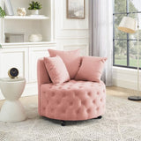 Velvet Upholstered Swivel Chair for Living Room, with Button Tufted Design and Movable Wheels, W487124836