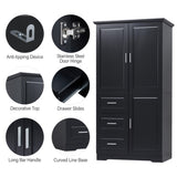 ZNTS Tall and Wide Storage Cabinet with Doors for Bathroom/Office, Three Drawers, Black WF299285AAB