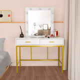 ZNTS FCH Single Mirror With 2 Drawers And Light Bulbs, Steel Frame Dressing Table White 15987661