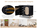 2-door vertical shoe cabinet particle board plastic rattan black frame original wood rattan 51206975