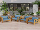 Outdoor Acacia Wood Club Wooden Armchair with Cushions , Conversation Set,Teak Finish,Blue N770P264304T
