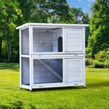 ZNTS Rabbit Hutch Outdoor, 2-Story Rabbit Cage Indoor with Run, Bunny Cage with 2 Removable No-Leak W219106474