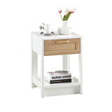 15.75" Rattan End table with drawer, Modern nightstand, side table for living room, bedroom,white W126573112