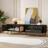 70" TV Stand for TVs up to 80 Inches, Mid Century Modern Entertainment Center with Rattan Doors, 2 N710P295759B