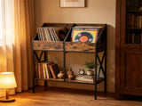 2-Tier Vinyl Record Storage Rack, Industrial Wood & Metal Record Display Stand with Anti-Tipping 67222313