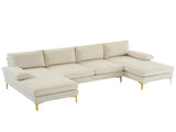 280*130*85 U-Shaped 4-Seat Linen Seat Frame Wooden Frame Back Iron Frame Golden Feet Indoor Modular 61904098
