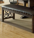 Traditional 1pc Bench Dining Room Leatherette Espresso Seat Rustic Walnut Finish Wooden Bench B011P246017