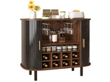 28" Fluted Wine Bar Cabinet with 8-Grid Wine Rack, 5-Level Adjustable Shelves, 2 Glass Holders, 53324323